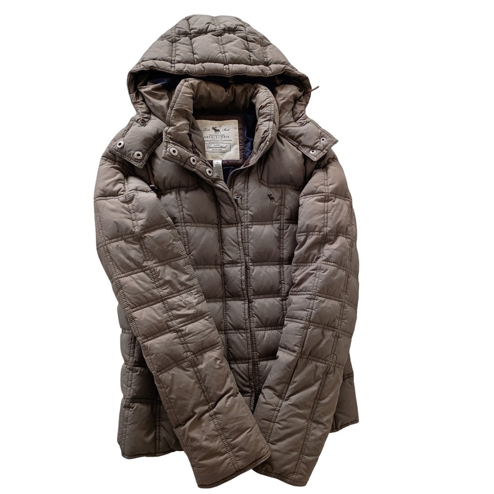Abercrombie Fitch Puffer Jacket Hooded Quilted Full Zip Brown Size Medium - Picture 13 of 13